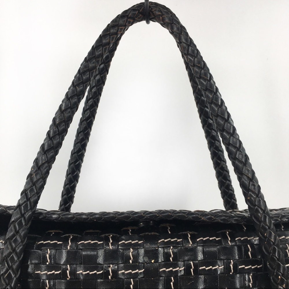 Elliot Lucca Black Leather Basket Weave Hand Bag - Picture 3 of 8